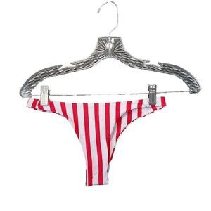 Shein Swimwear Bikini Bottom Womens Red White Striped Stretch Summer Beach XS